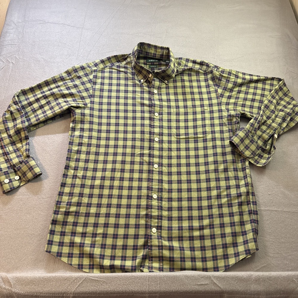Orvis Long Sleeve Button Down Green Plaid Sz Large Men